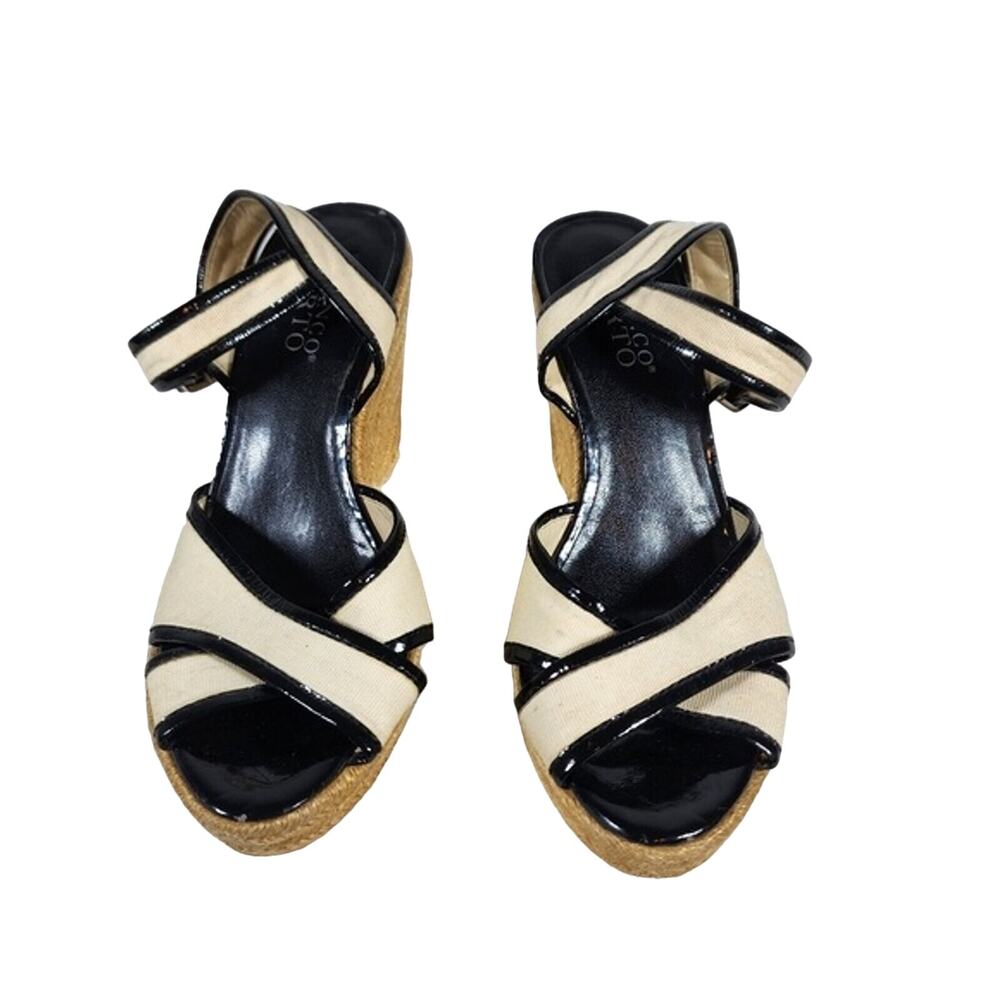 Tan Black Franco Sarto Nile Strappy Wedge Heel Sandals Size 8